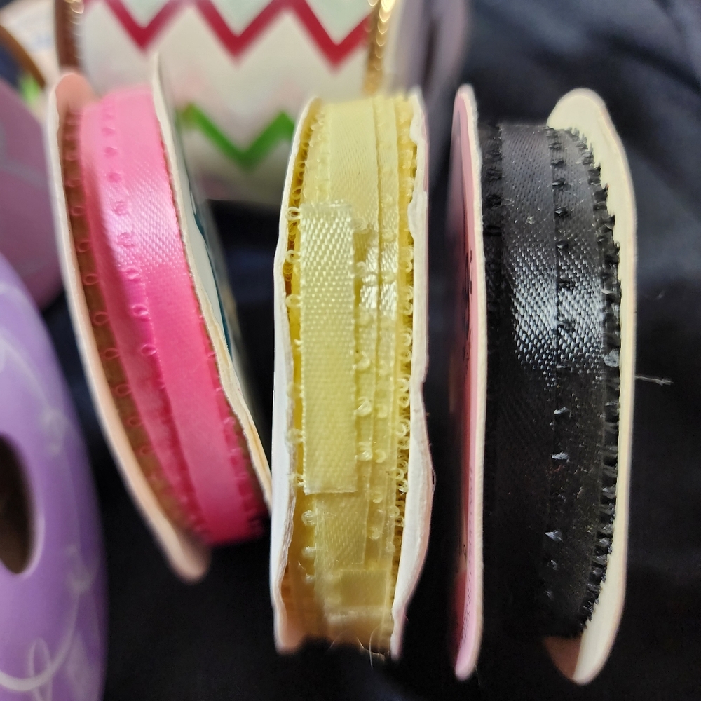 Vintage Colorful Ribbon Set with Chevron Pattern Gold Trim, 8 Spools - Picture 8 of 10